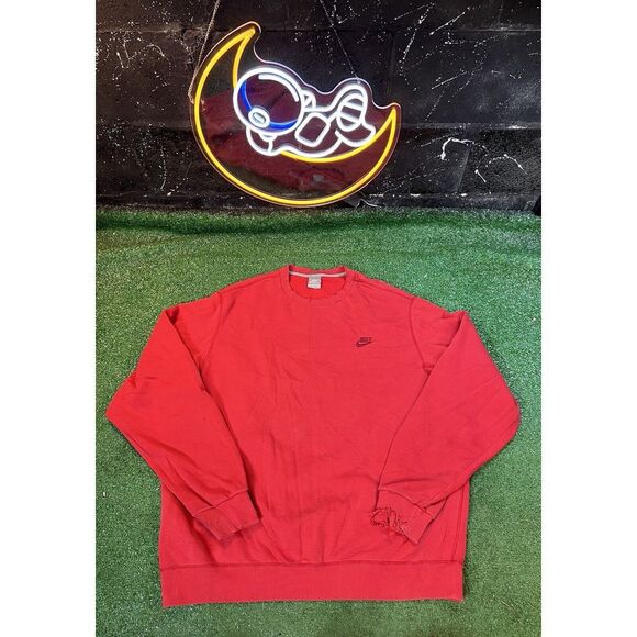 Vintage Y2K Nike Sportswear Distressed‎ Red Crewneck Pullover Sweatshirt Size XL - Picture 1 of 10